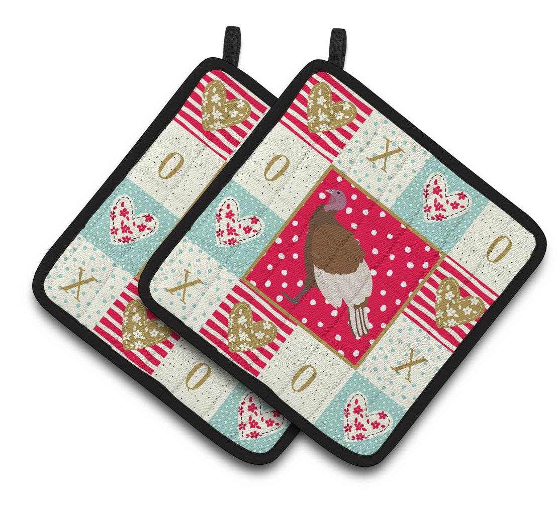 Bourbon Red Turkey Hen Love Pair of Pot Holders CK5409PTHD by Caroline&#39;s Treasures