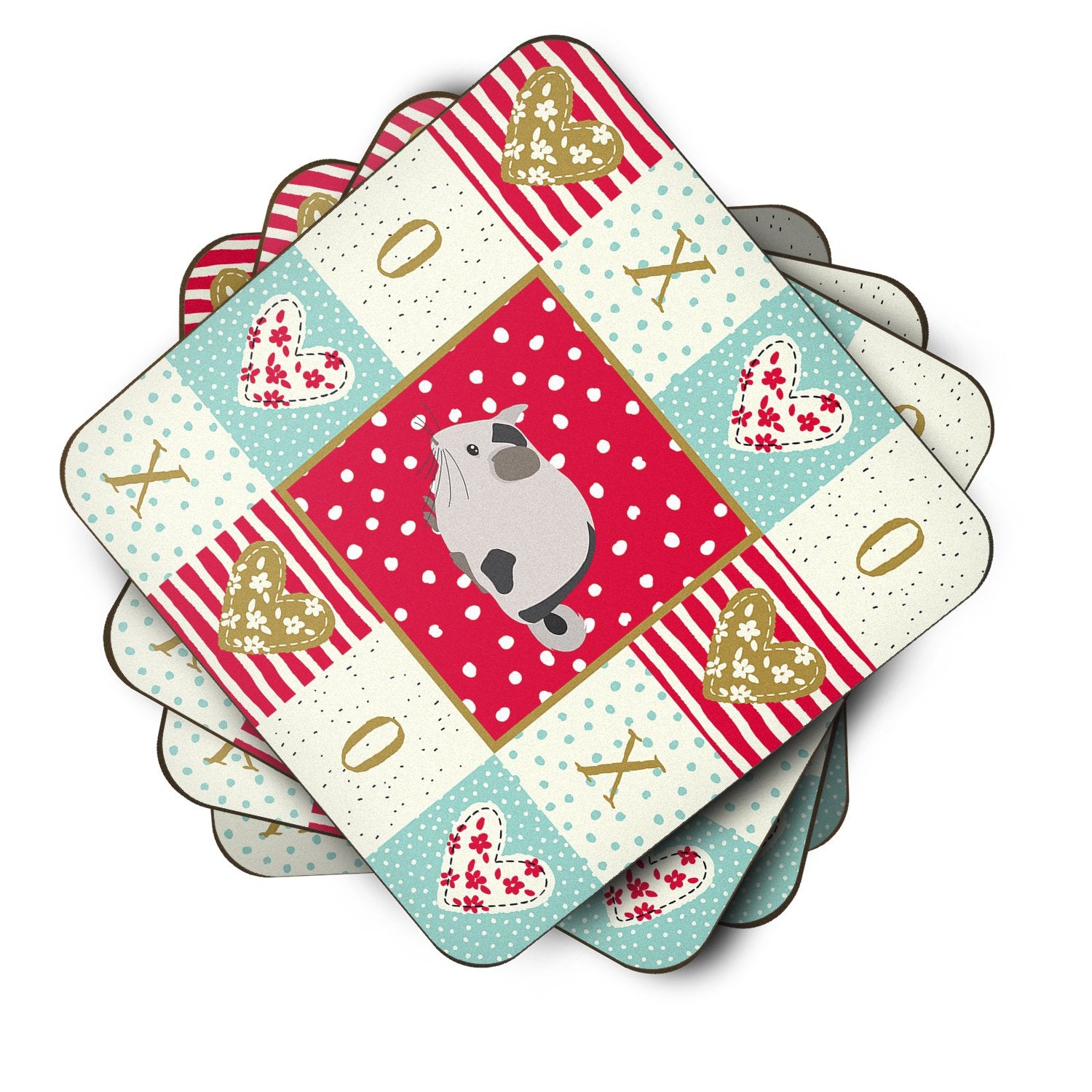 Set of 4 Mosaic Chinchilla Love Foam Coasters Set of 4 CK5423FC by Caroline's Treasures