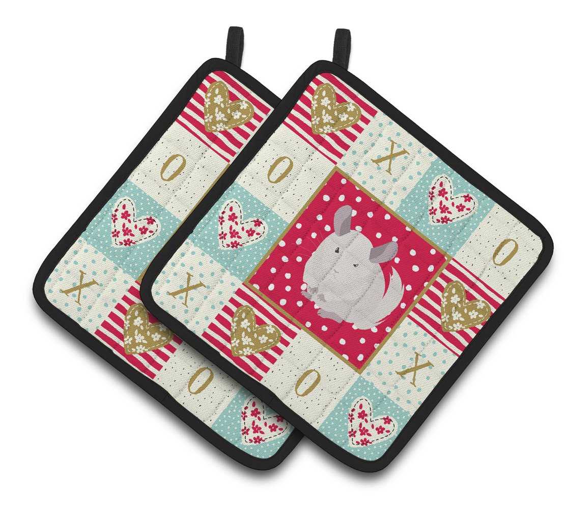 White Dominant Chinchilla Love Pair of Pot Holders CK5425PTHD by Caroline's Treasures