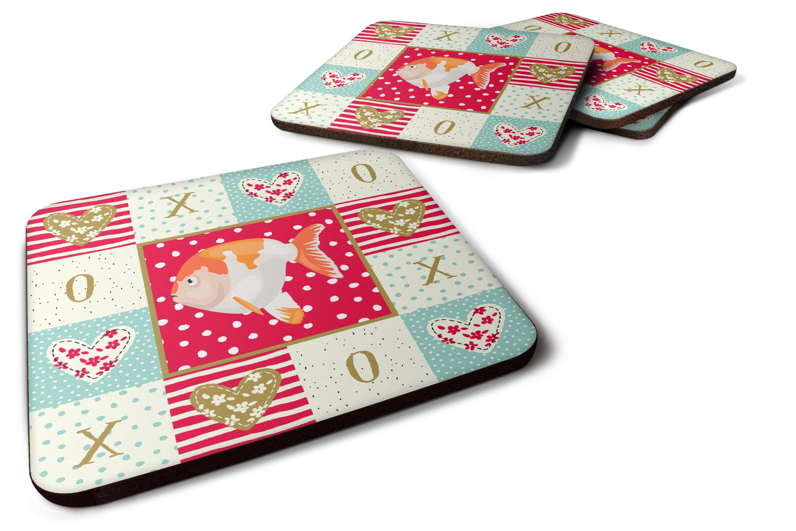 Set of 4 Lionhead Goldfish Love Foam Coasters Set of 4 CK5474FC by Caroline's Treasures