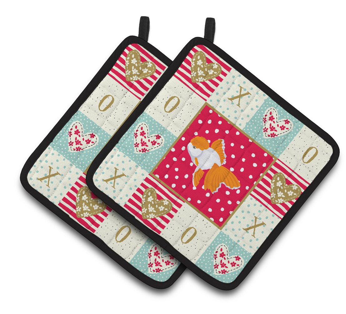 Oranda Red Cap Goldfish Love Pair of Pot Holders CK5475PTHD by Caroline's Treasures