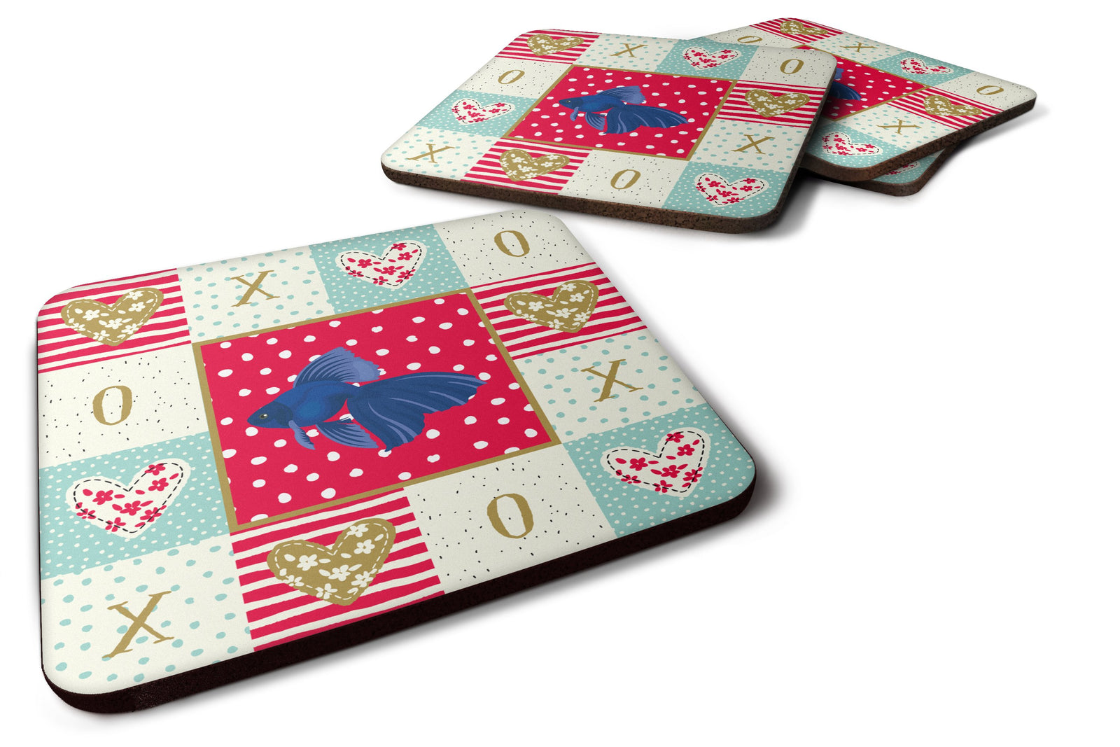 Set of 4 Veiltail Goldfish Love Foam Coasters Set of 4 CK5481FC by Caroline's Treasures