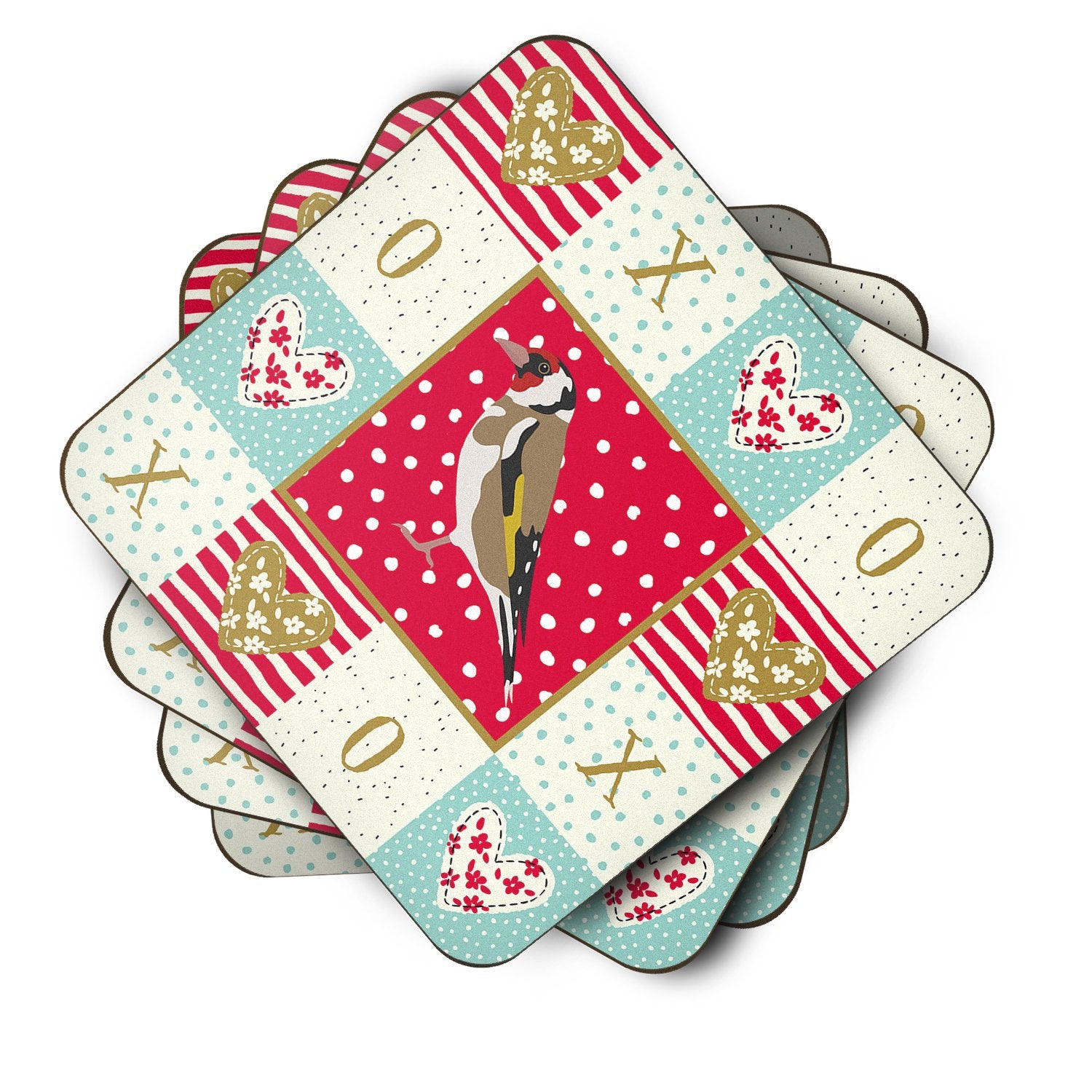 Set of 4 Gold Finch Love Foam Coasters Set of 4 CK5512FC by Caroline's Treasures