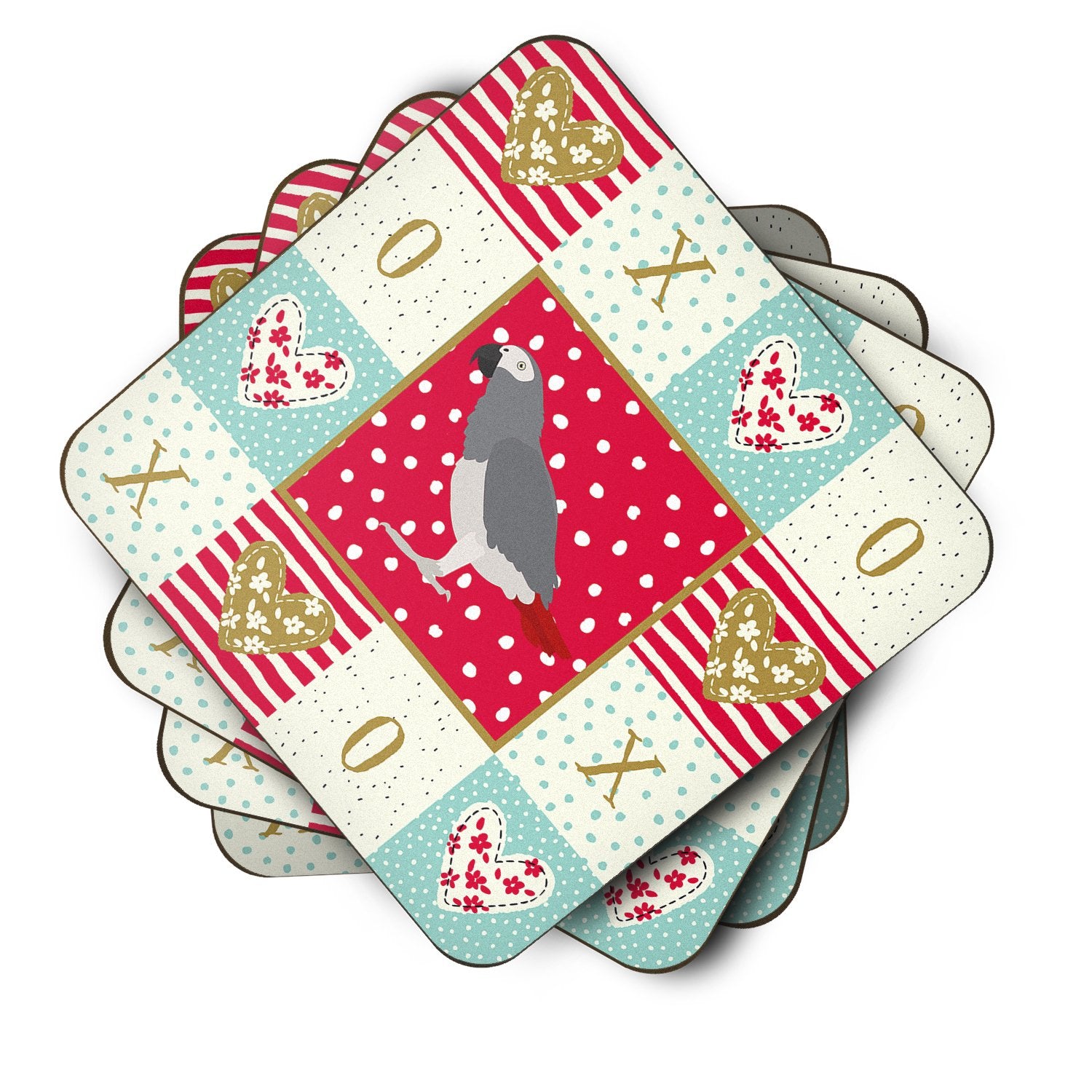 Set of 4 African Grey Parrot Love Foam Coasters Set of 4 CK5518FC by Caroline's Treasures