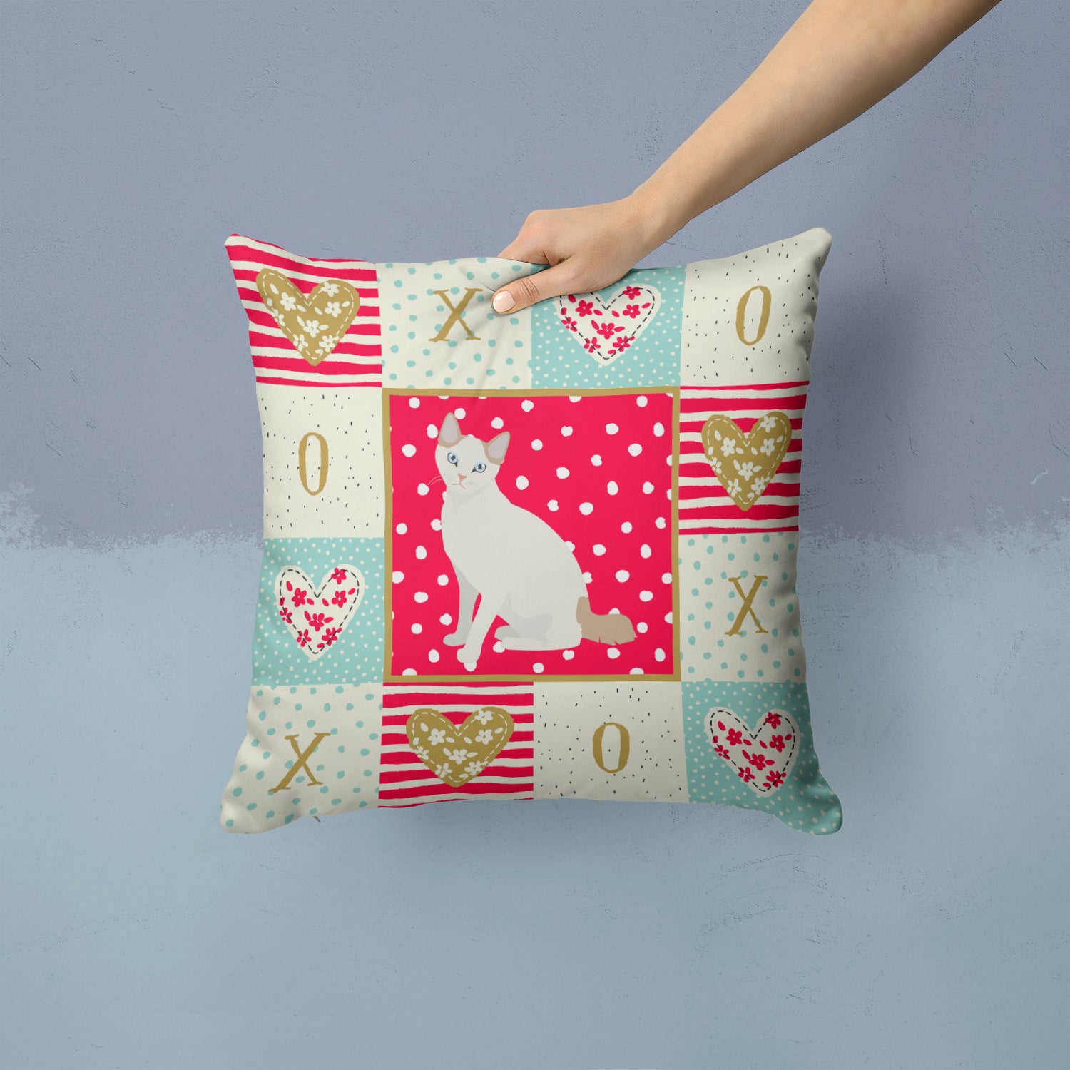 Korean Bobtail Cat Love Fabric Decorative Pillow CK5768PW1414 - the-store.com