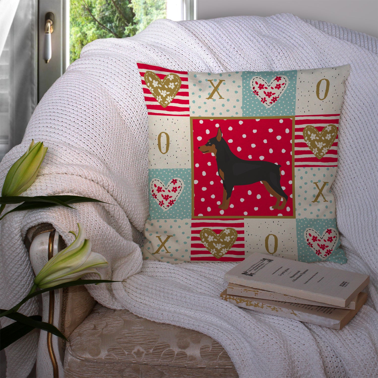 Miniature Pinscher Love Fabric Decorative Pillow CK5867PW1414 - the-store.com