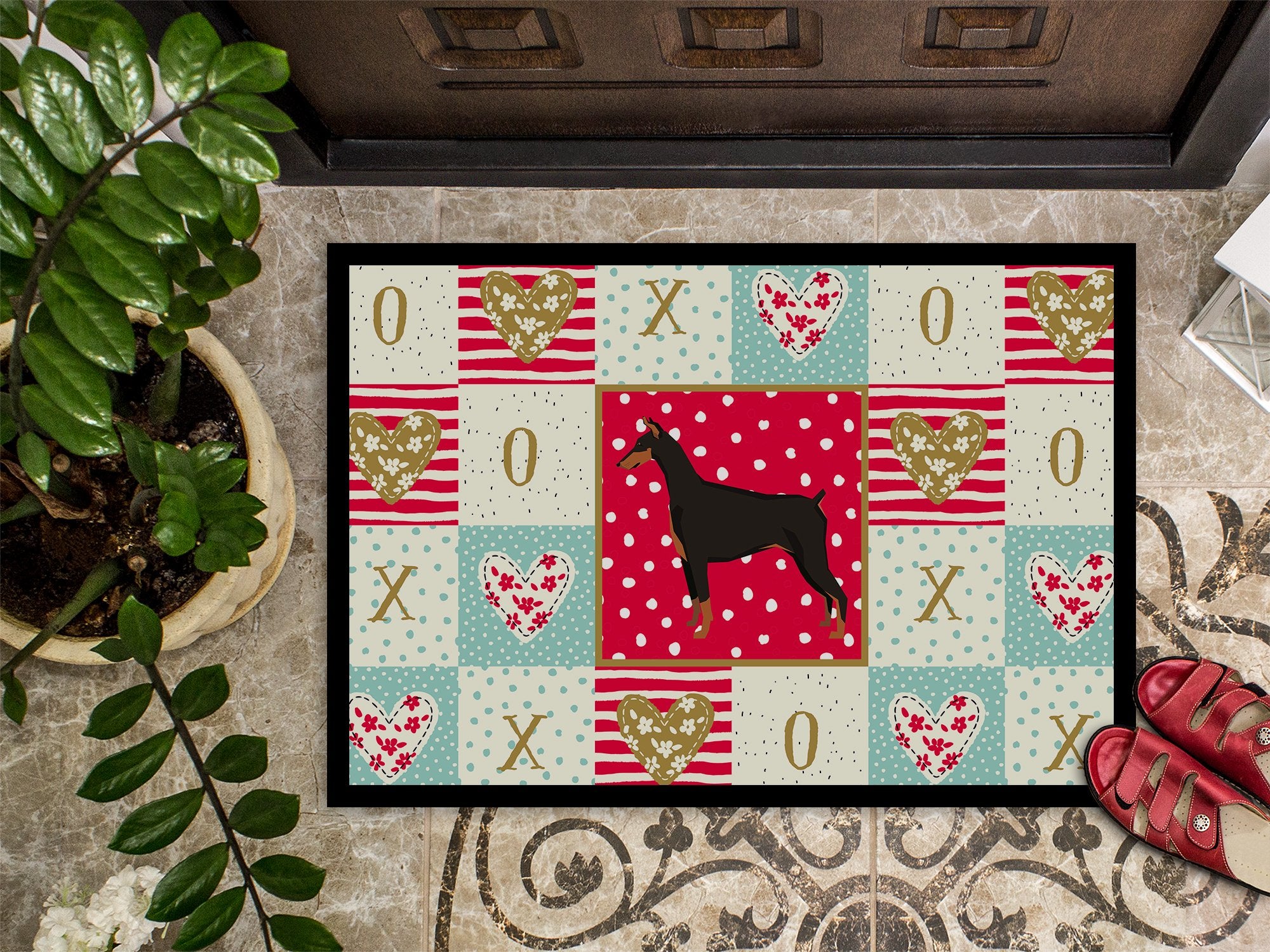 Doberman Pinscher Love Indoor or Outdoor Mat 24x36 CK5925JMAT by Caroline's Treasures