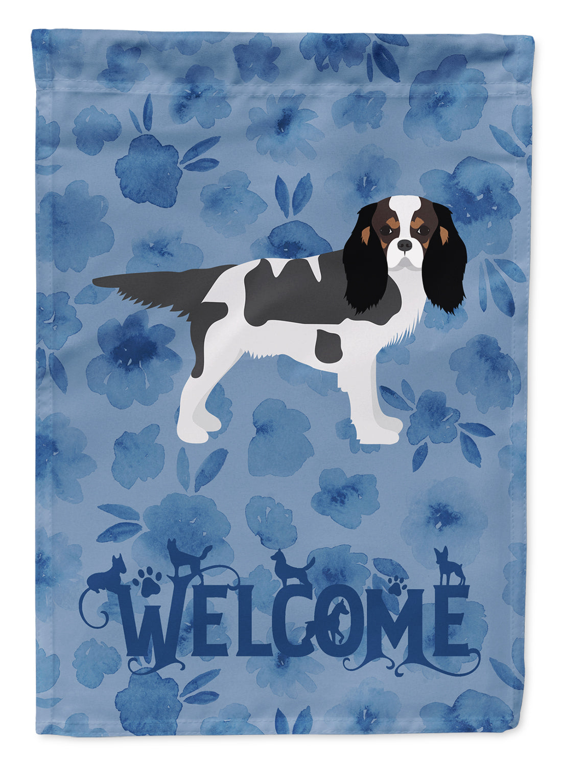 Tricolor Cavalier Spaniel Welcome Flag Garden Size CK6068GF  the-store.com.