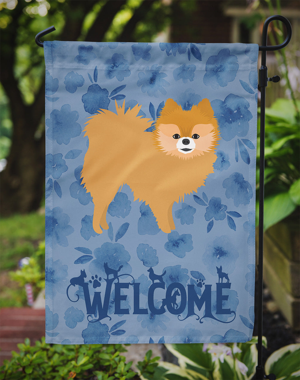 Red Pomeranian Welcome Flag Garden Size CK6093GF  the-store.com.