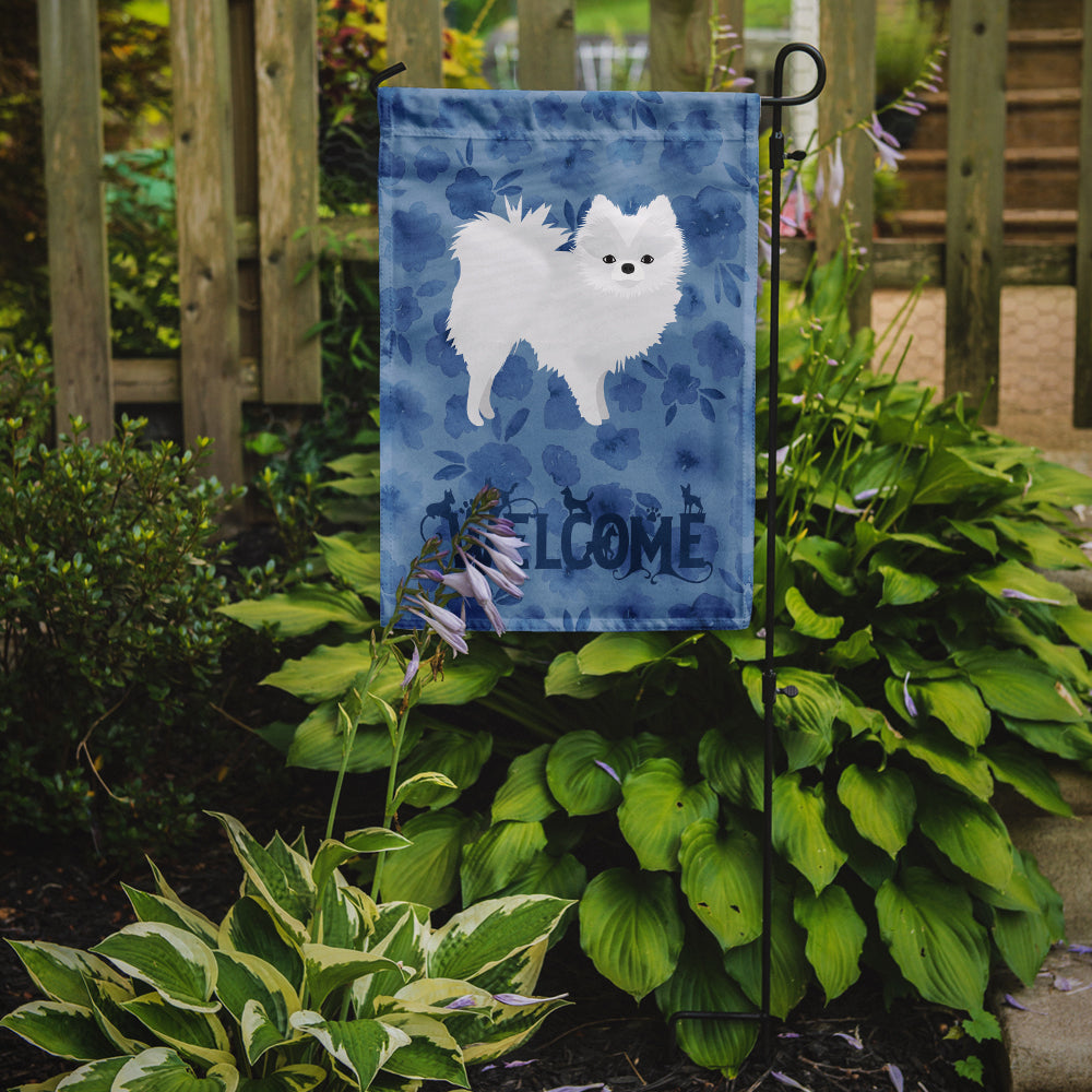 White Pomeranian Welcome Flag Garden Size CK6094GF  the-store.com.