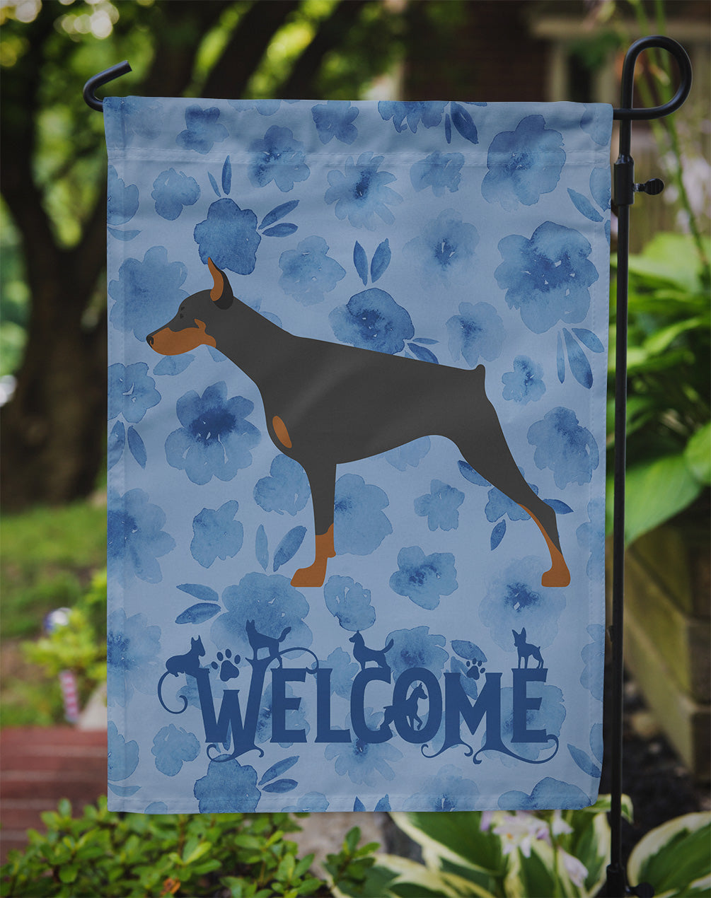 Doberman Pinscher Welcome Flag Garden Size CK6187GF  the-store.com.