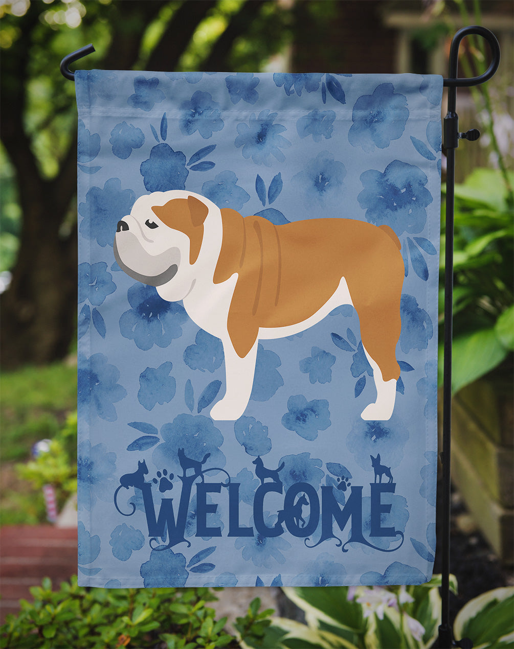 English Bulldog Welcome Flag Garden Size CK6189GF  the-store.com.