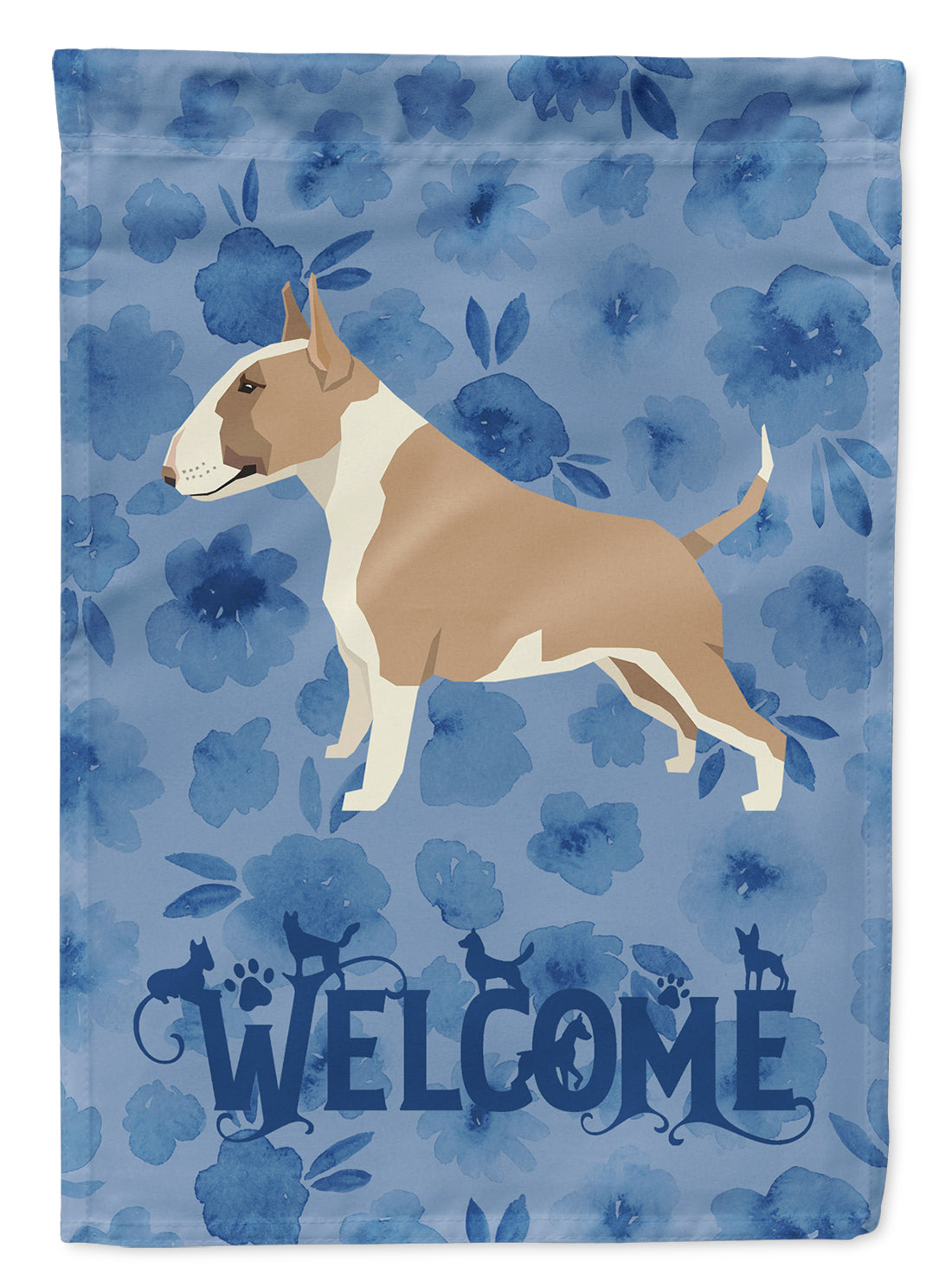 Fawn and White Bull Terrier Welcome Flag Garden Size CK6232GF  the-store.com.