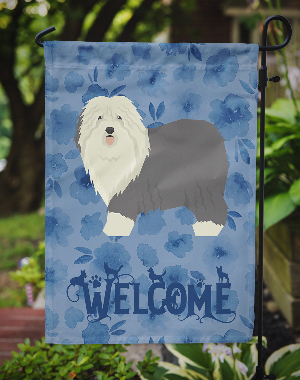 Old English Sheepdog Welcome Flag Garden Size CK6256GF  the-store.com.