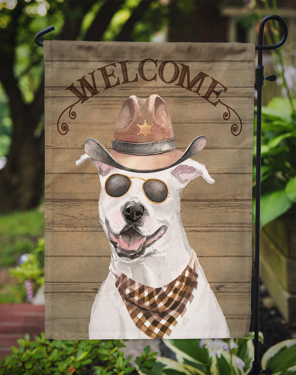 White Staffordshire Bull Terrier Country Dog Flag Garden Size CK6277GF  the-store.com.