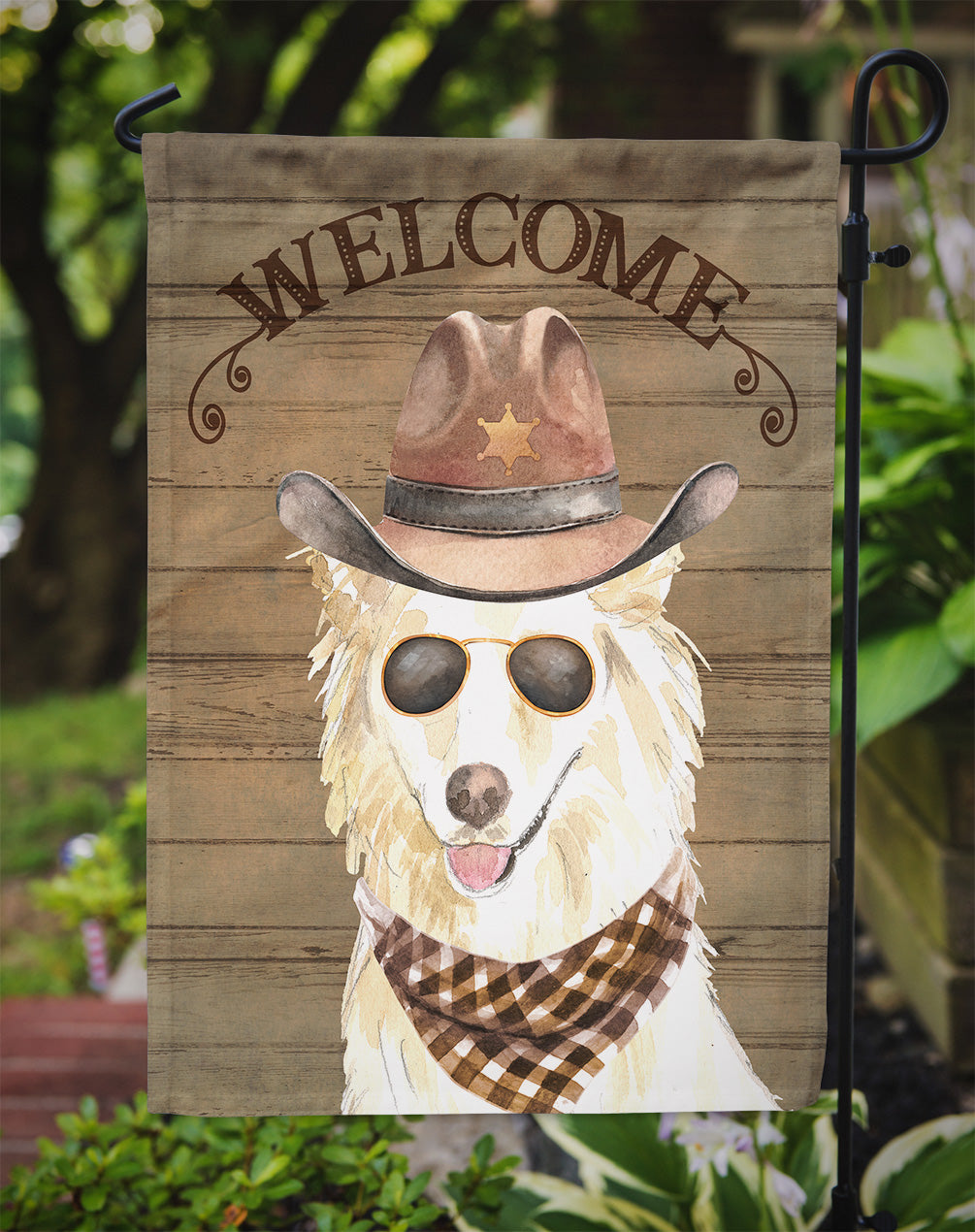 White Collie Country Dog Flag Garden Size CK6377GF  the-store.com.