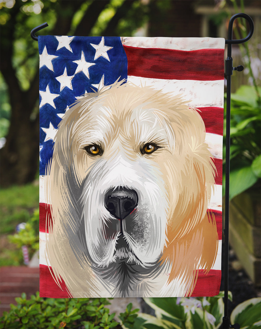 Central Asian Shepherd Dog American Flag Flag Garden Size CK6483GF  the-store.com.