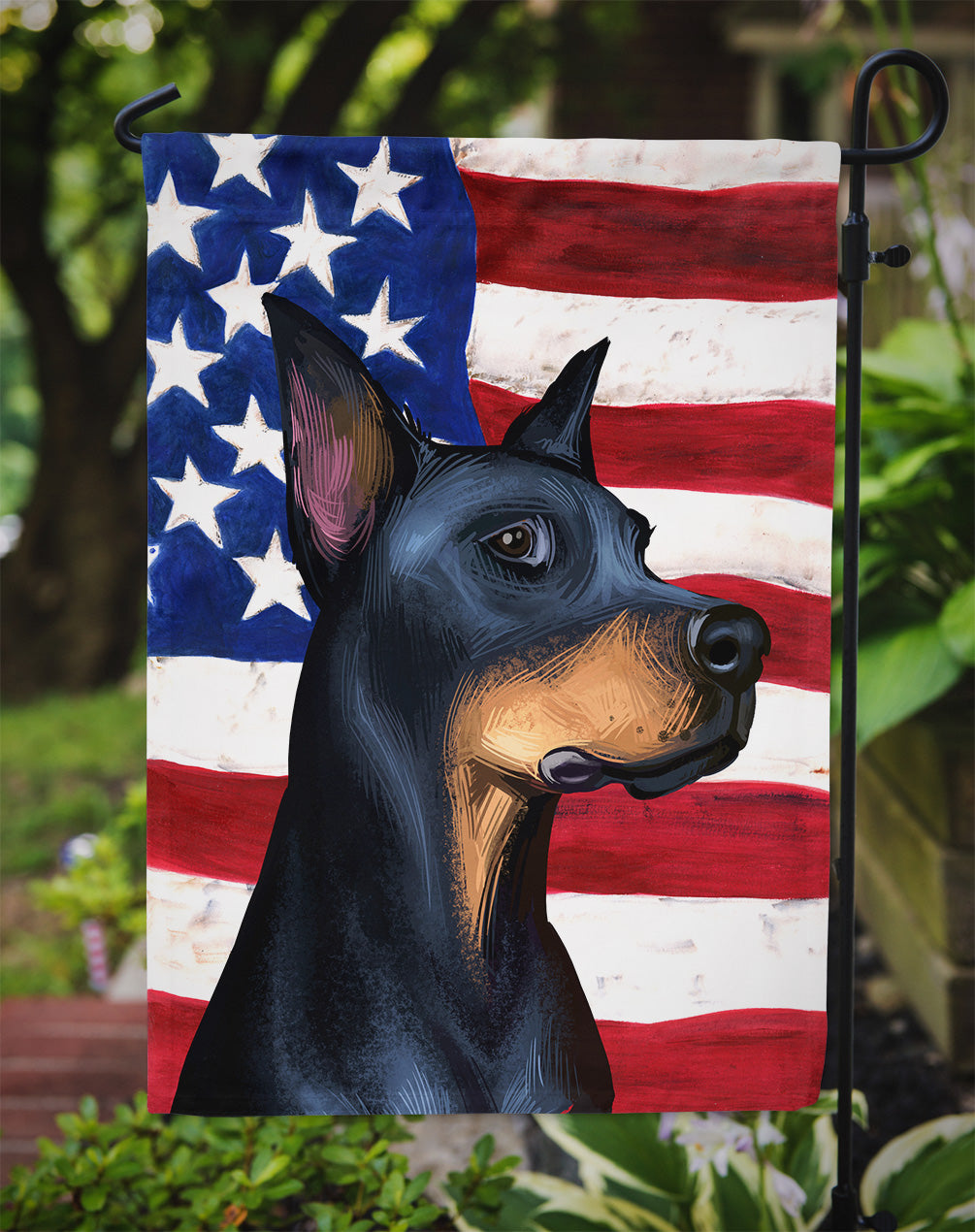 Doberman Pinscher Dog American Flag Flag Garden Size CK6504GF  the-store.com.