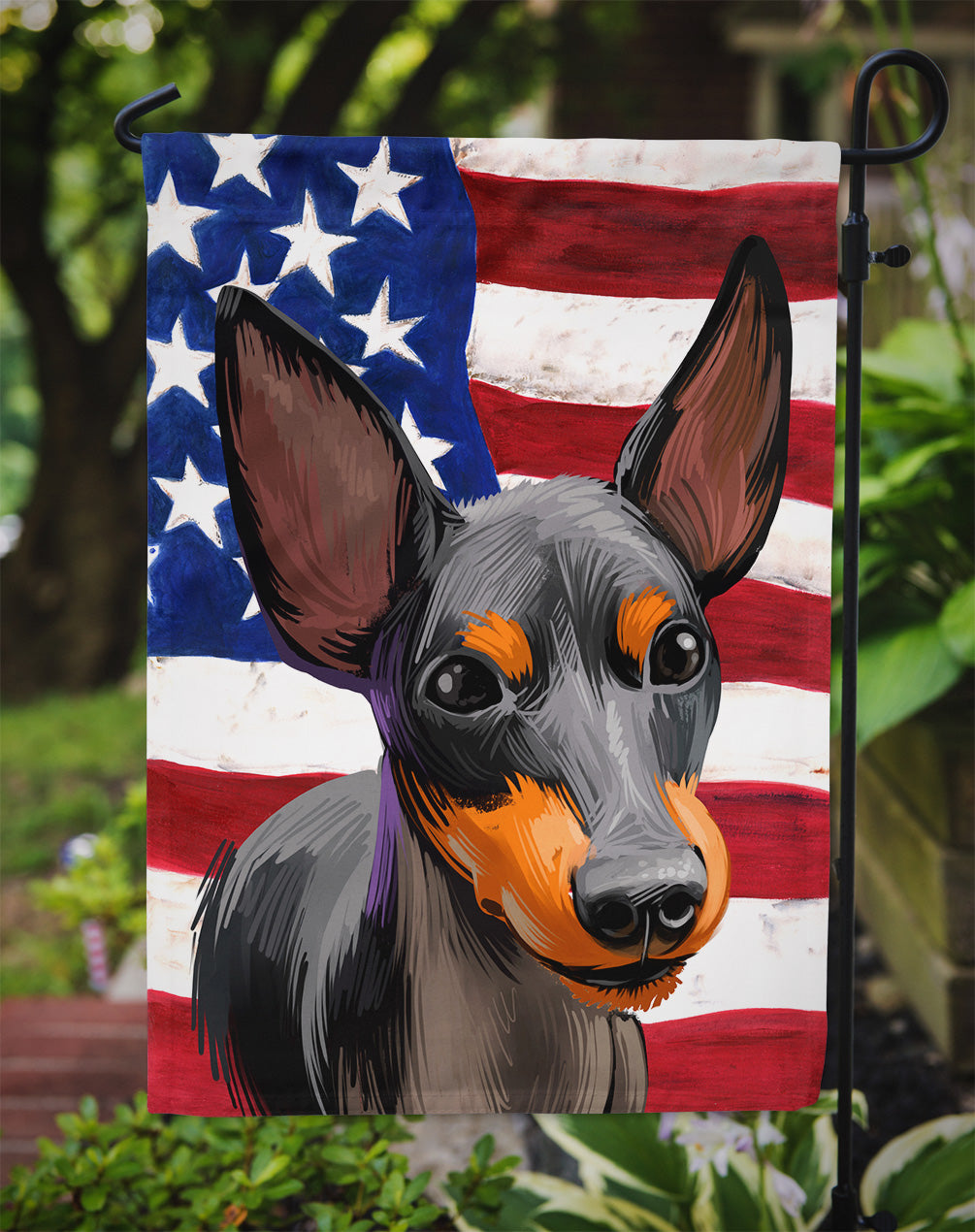 English Toy Terrier American Flag Flag Garden Size CK6515GF  the-store.com.