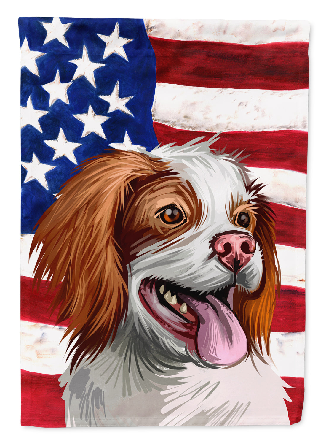 French Brittany Dog American Flag Flag Canvas House Size CK6529CHF  the-store.com.