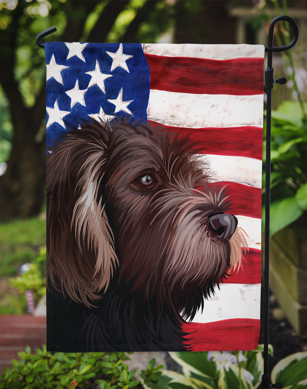 German Roughhaired Pointer American Flag Flag Garden Size CK6535GF  the-store.com.