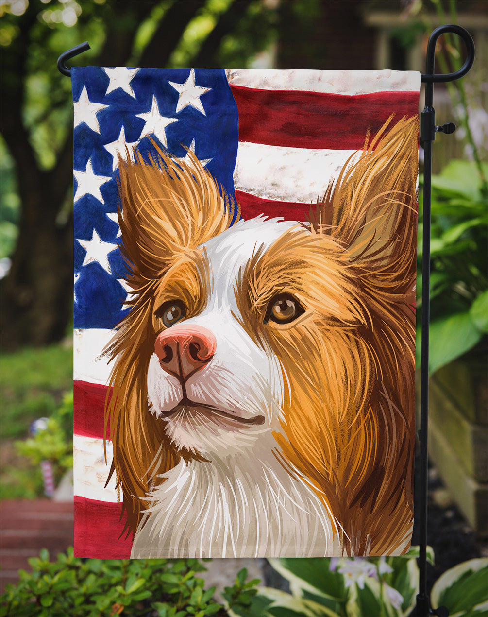 Miniature Australian Shepherd American Flag Flag Garden Size CK6616GF  the-store.com.