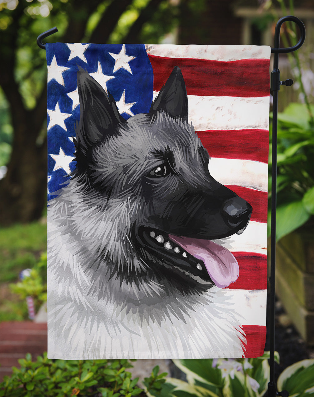 Norwegian Elkhound Dog American Flag Flag Garden Size CK6631GF  the-store.com.