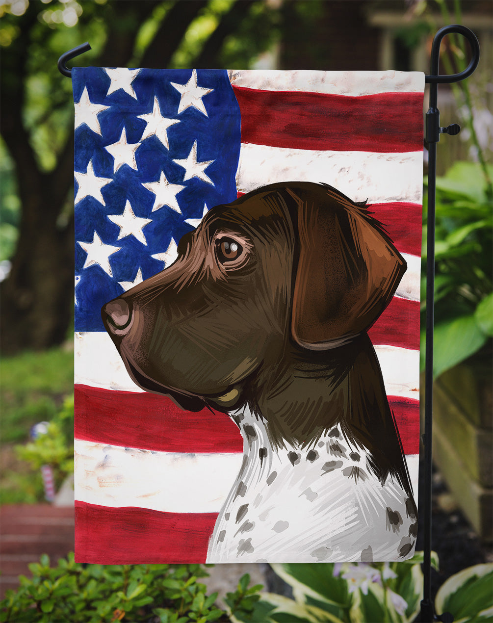 Old Danish Pointer Dog American Flag Flag Garden Size CK6634GF  the-store.com.