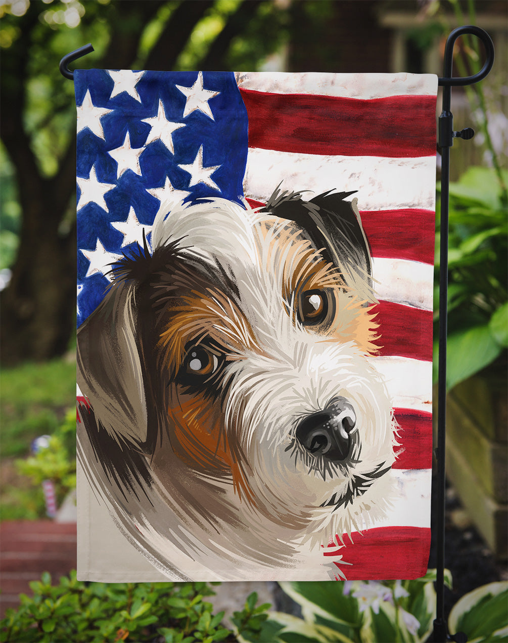 Parson Russell Terrier American Flag Flag Garden Size CK6637GF  the-store.com.