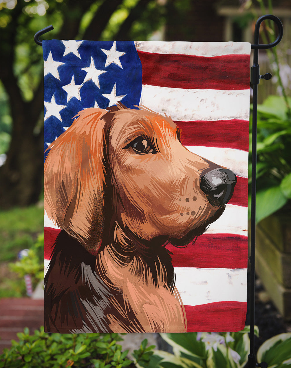 Polish Hound Dog American Flag Flag Garden Size CK6652GF  the-store.com.