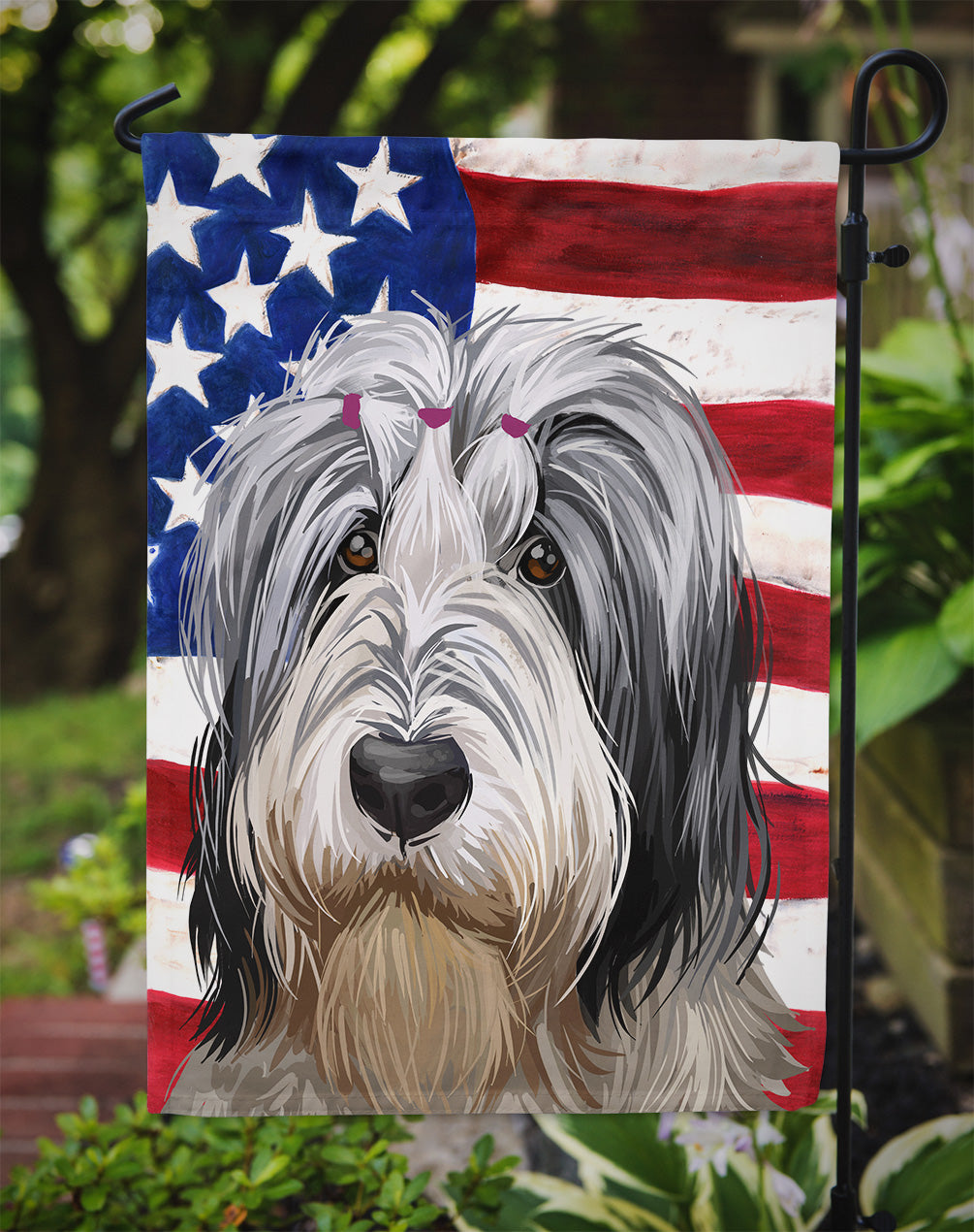 Polish Lowland Sheepdog American Flag Flag Garden Size CK6654GF  the-store.com.