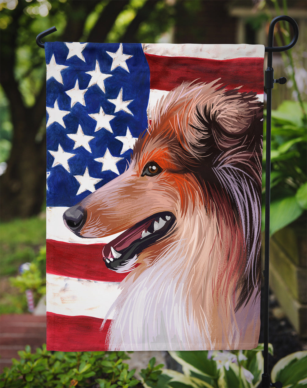 Scotch Collie Dog American Flag Flag Garden Size CK6694GF  the-store.com.