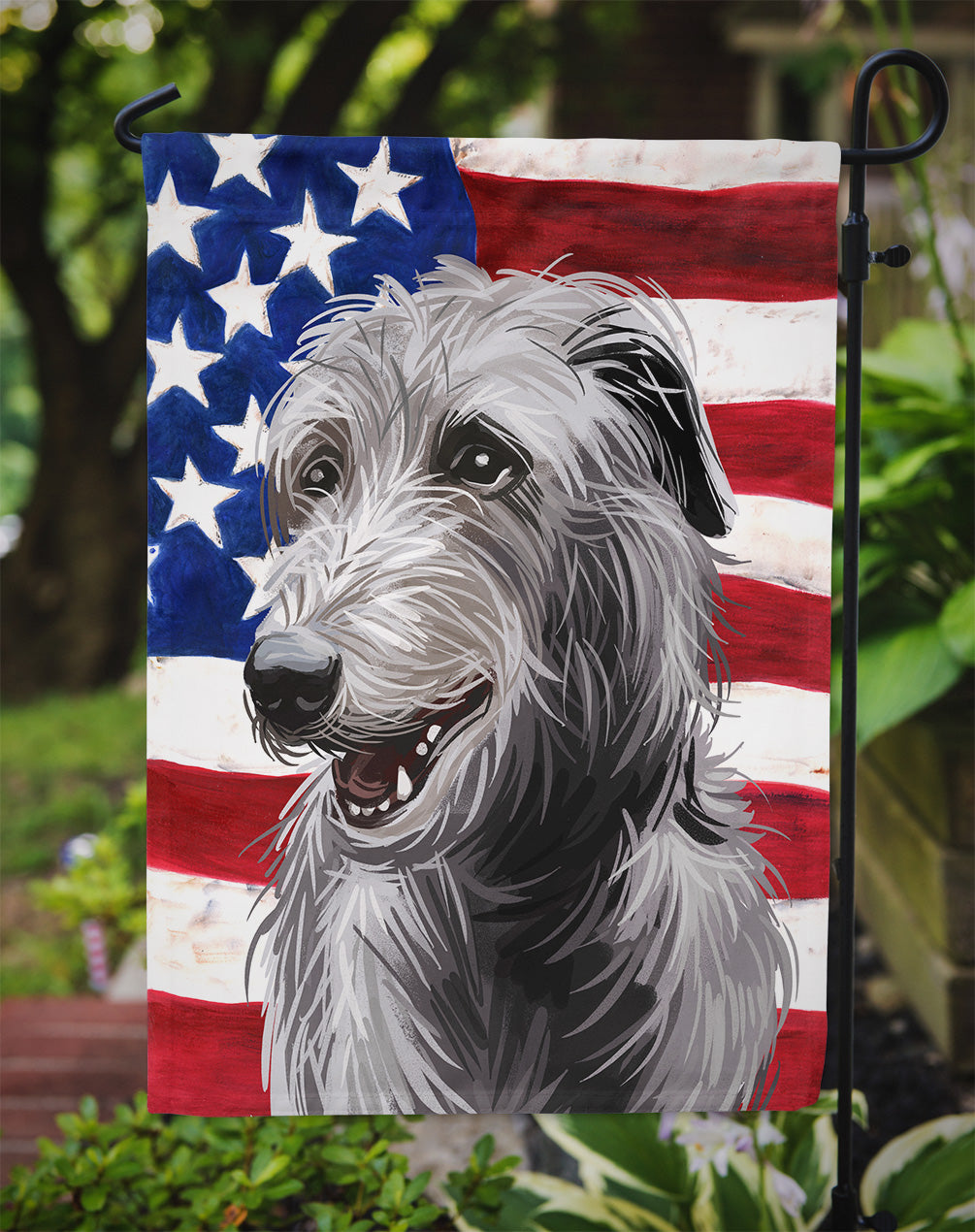 Scottish Deerhound Dog American Flag Flag Garden Size CK6695GF  the-store.com.