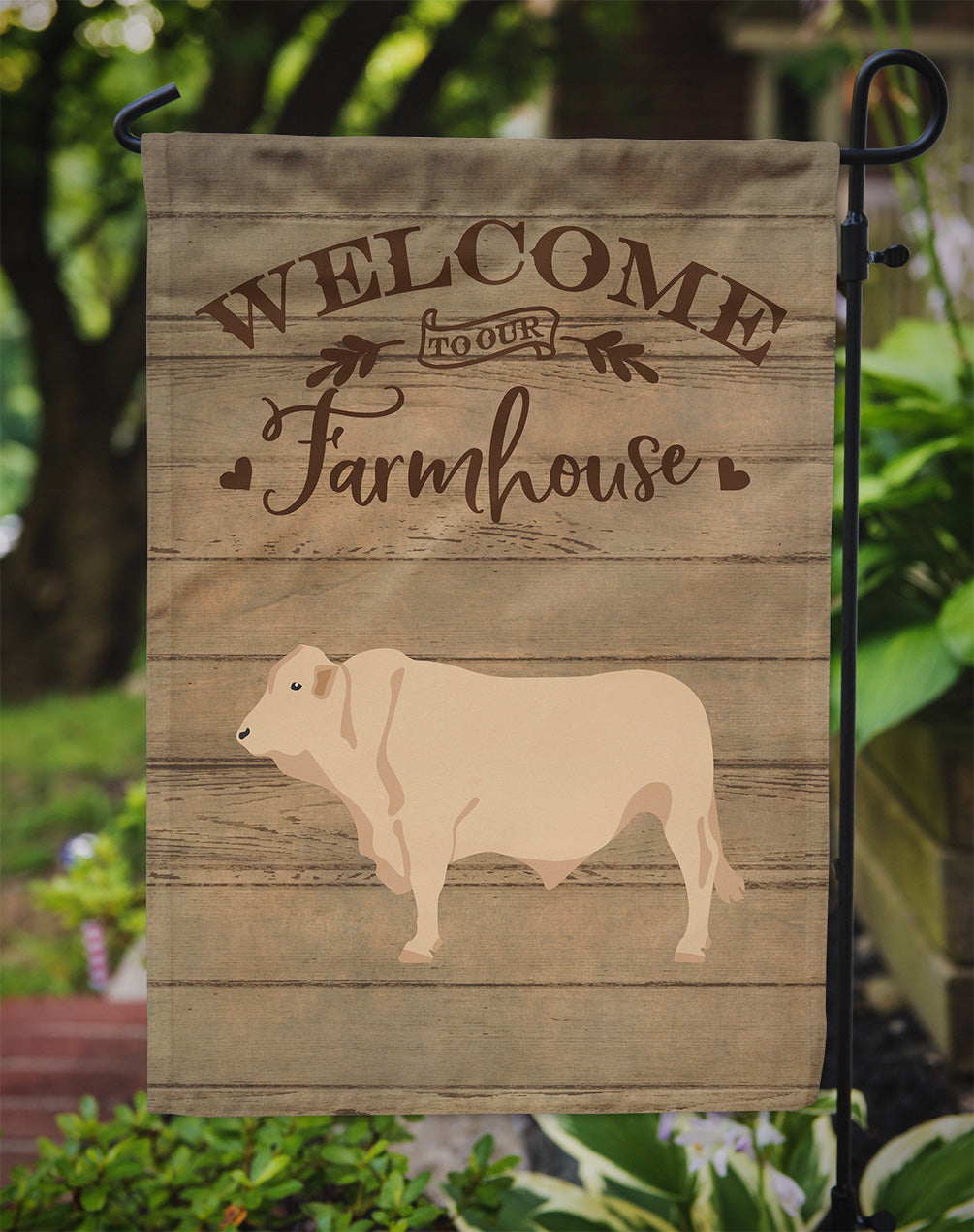 Charolais Cow Welcome Flag Garden Size CK6770GF  the-store.com.