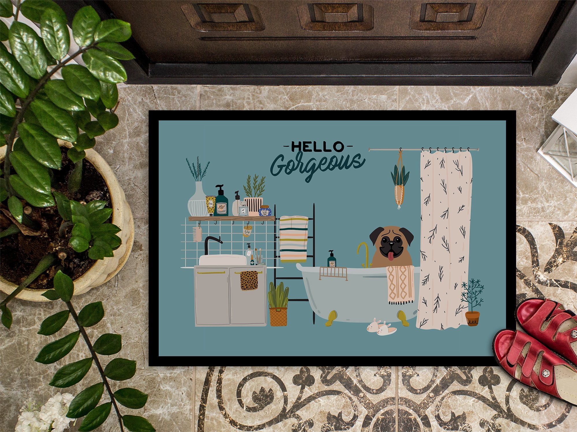 Brown Pug in Bathtub Indoor or Outdoor Mat 24x36 CK7427JMAT by Caroline's Treasures