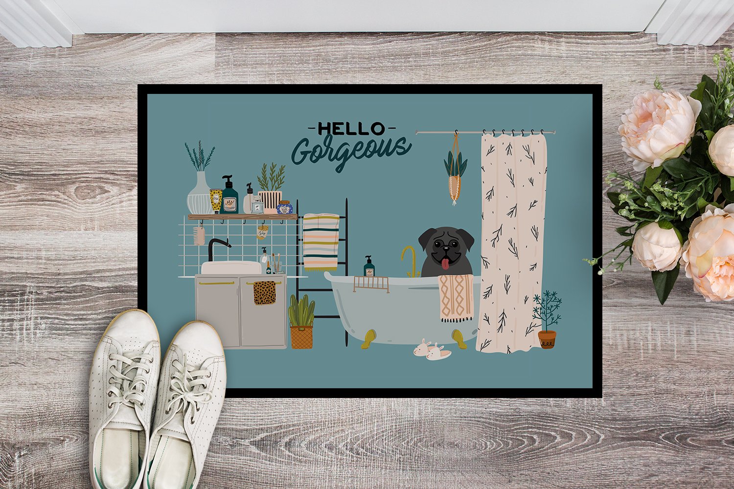 Black Pug in Bathtub Indoor or Outdoor Mat 24x36 CK7428JMAT by Caroline's Treasures