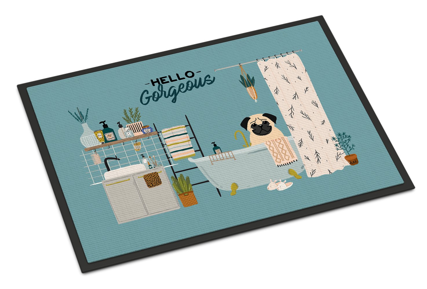 Fawn Pug in Bathtub Indoor or Outdoor Mat 24x36 CK7430JMAT by Caroline's Treasures