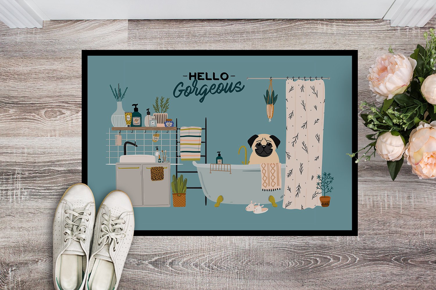 Fawn Pug in Bathtub Indoor or Outdoor Mat 24x36 CK7430JMAT by Caroline's Treasures