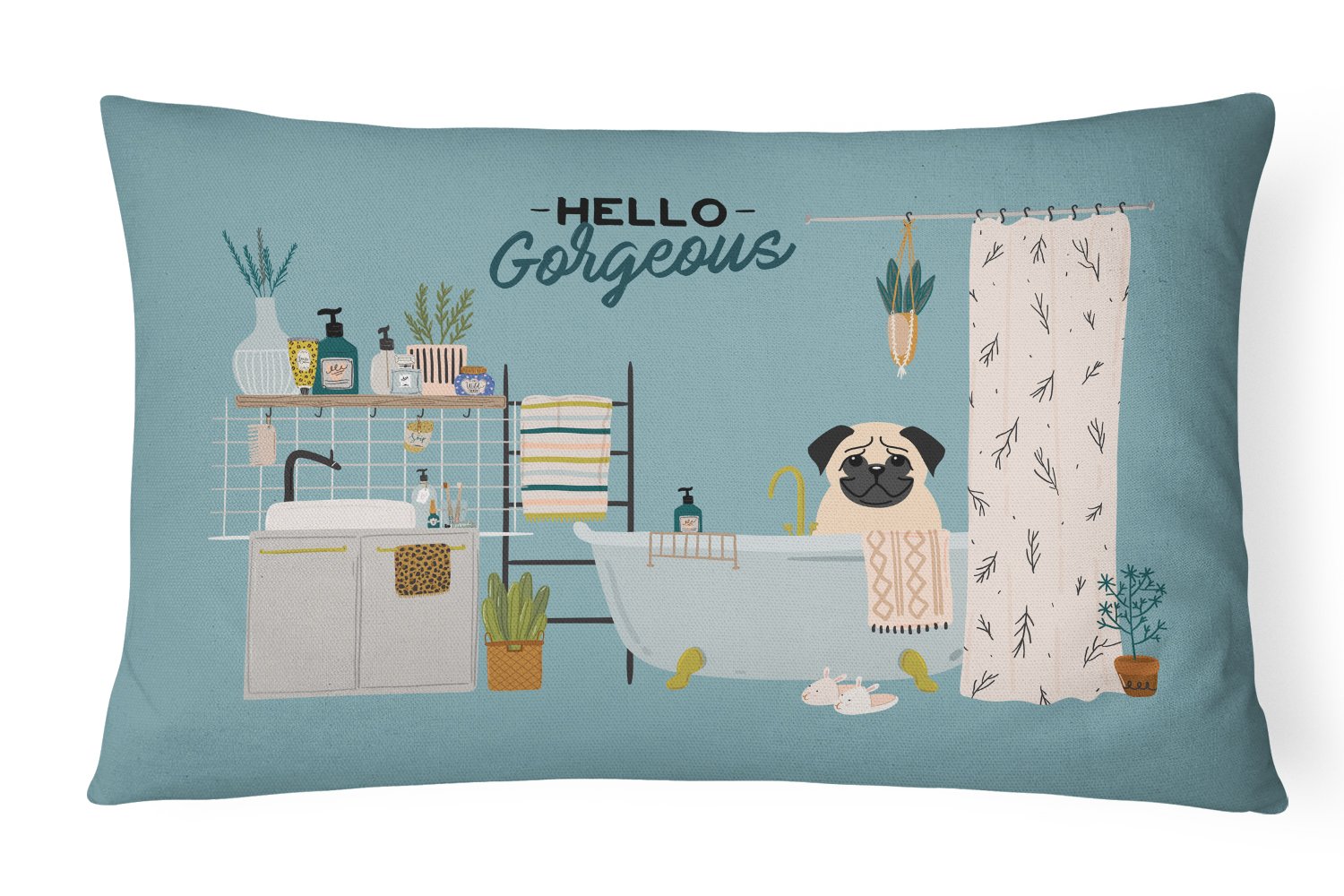 Fawn Pug in Bathtub Canvas Fabric Decorative Pillow CK7430PW1216 by Caroline's Treasures