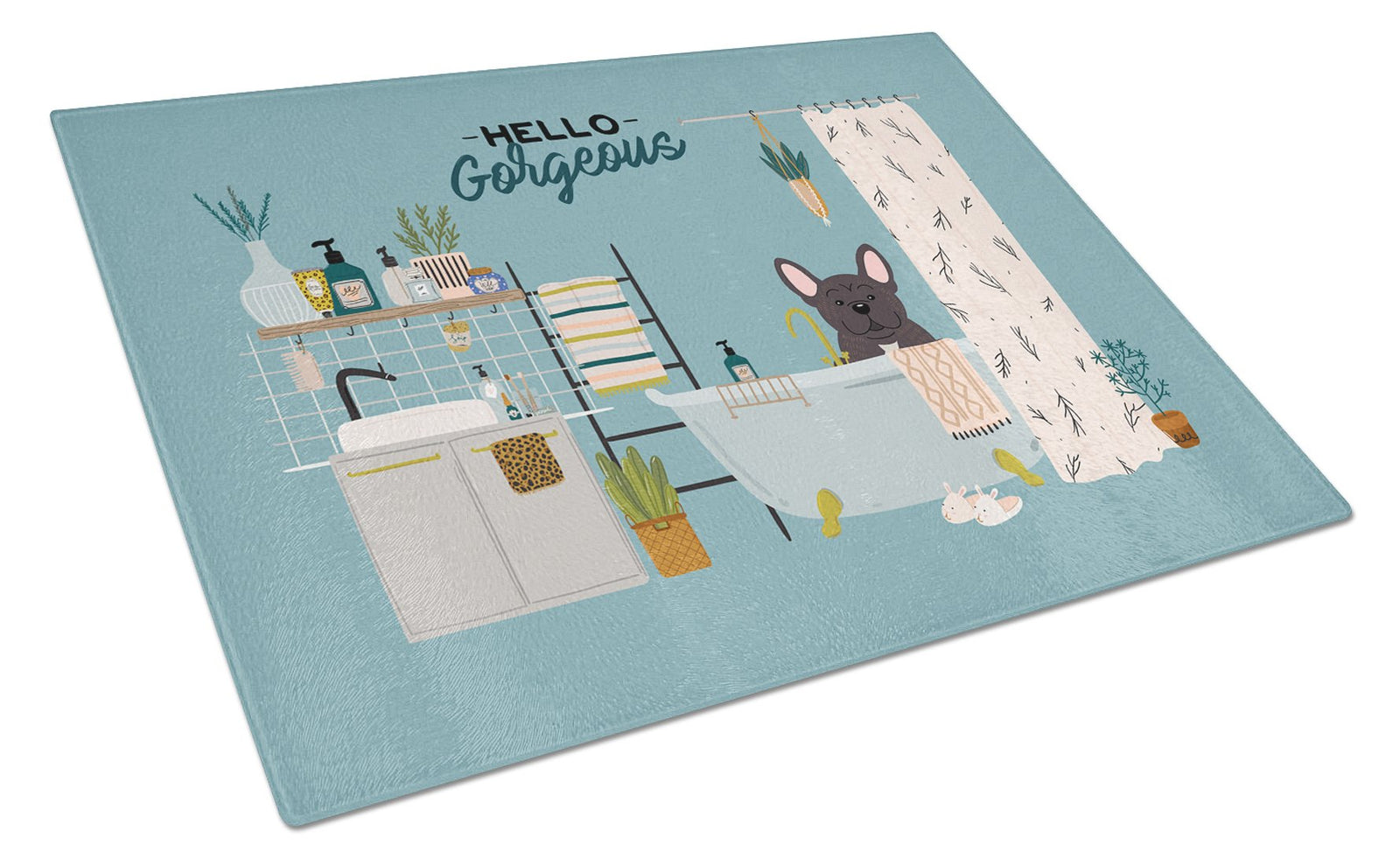 Brindle French Bulldog in Bathtub  Glass Cutting Board Large CK7431LCB by Caroline's Treasures