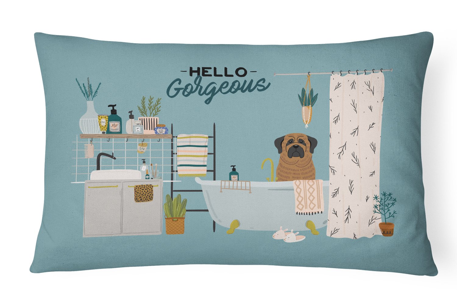 Brindle Mastiff in Bathtub Canvas Fabric Decorative Pillow CK7437PW1216 by Caroline's Treasures