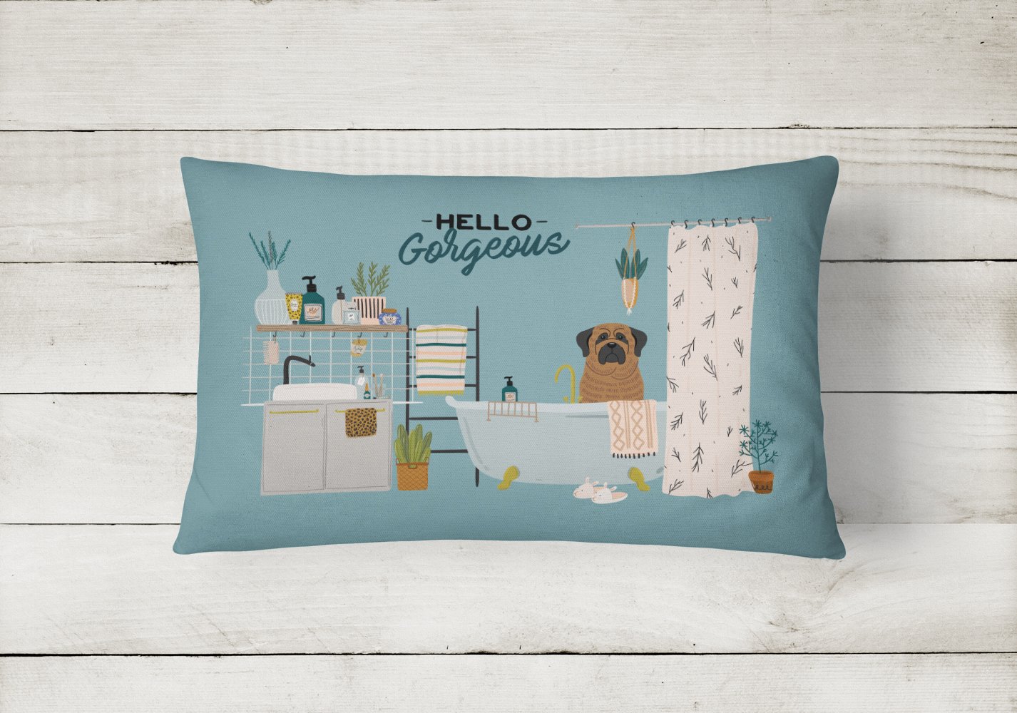 Brindle Mastiff in Bathtub Canvas Fabric Decorative Pillow CK7437PW1216 by Caroline's Treasures