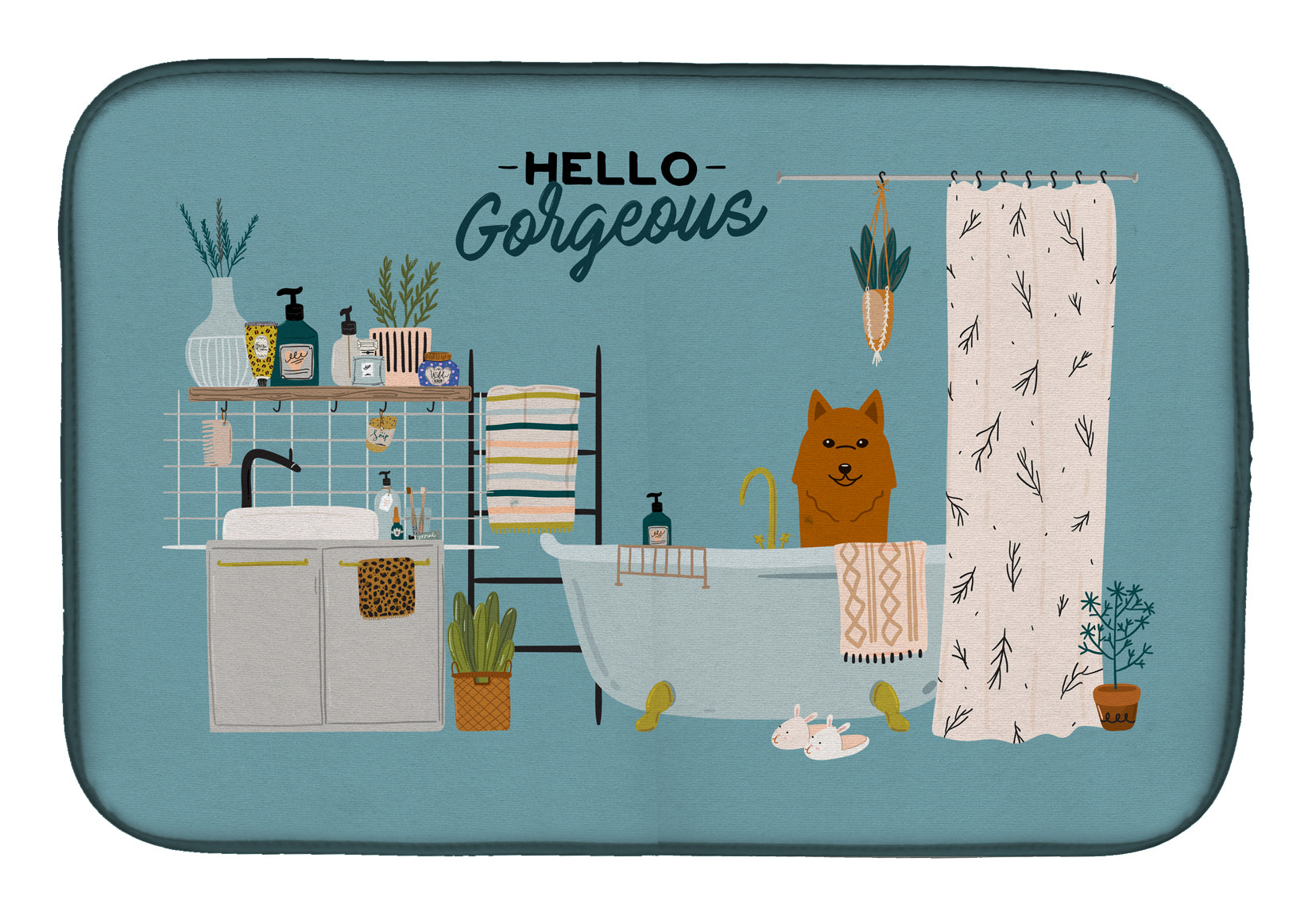 Karelian Bear Dog in Bathtub Dish Drying Mat CK7444DDM  the-store.com.