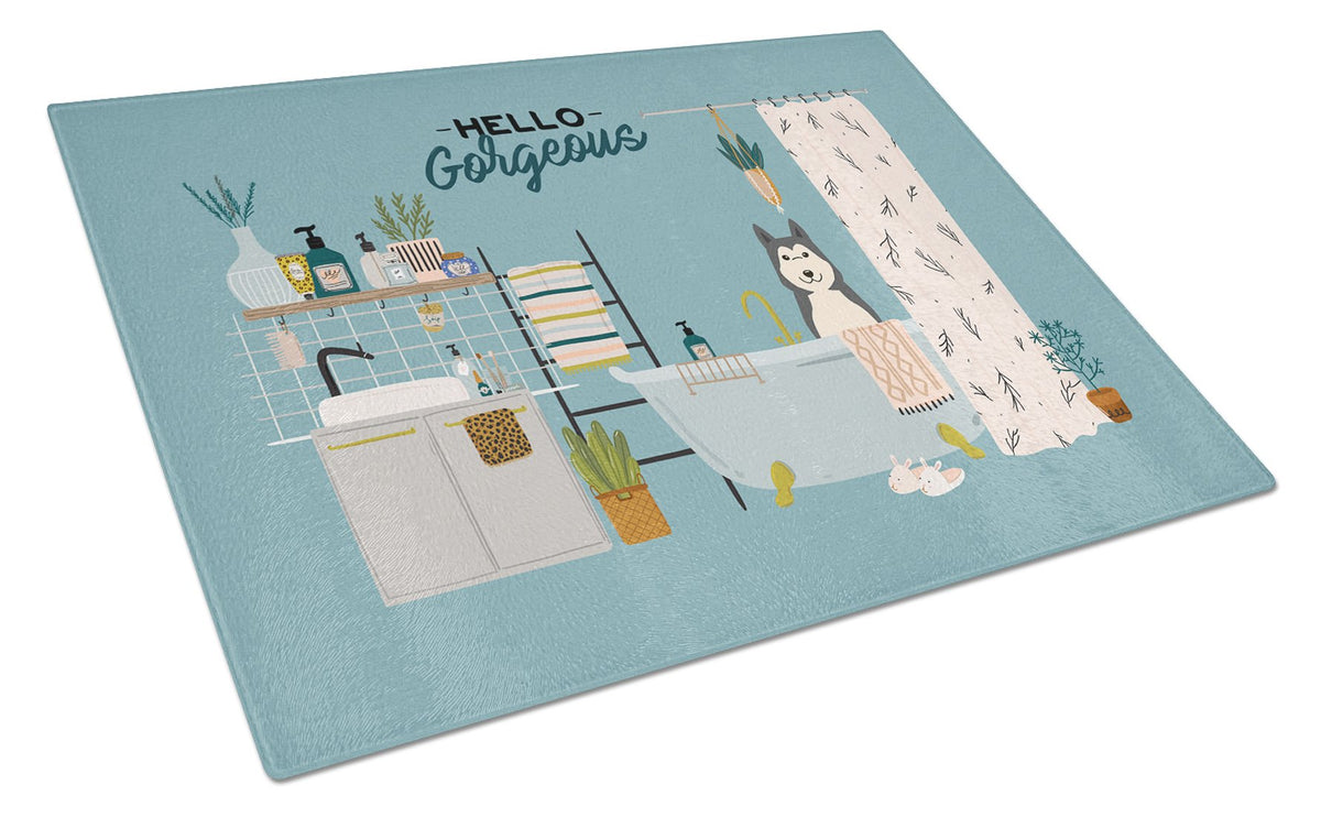 West Siberian Laika Spitz in Bathtub Glass Cutting Board Large CK7447LCB by Caroline&#39;s Treasures