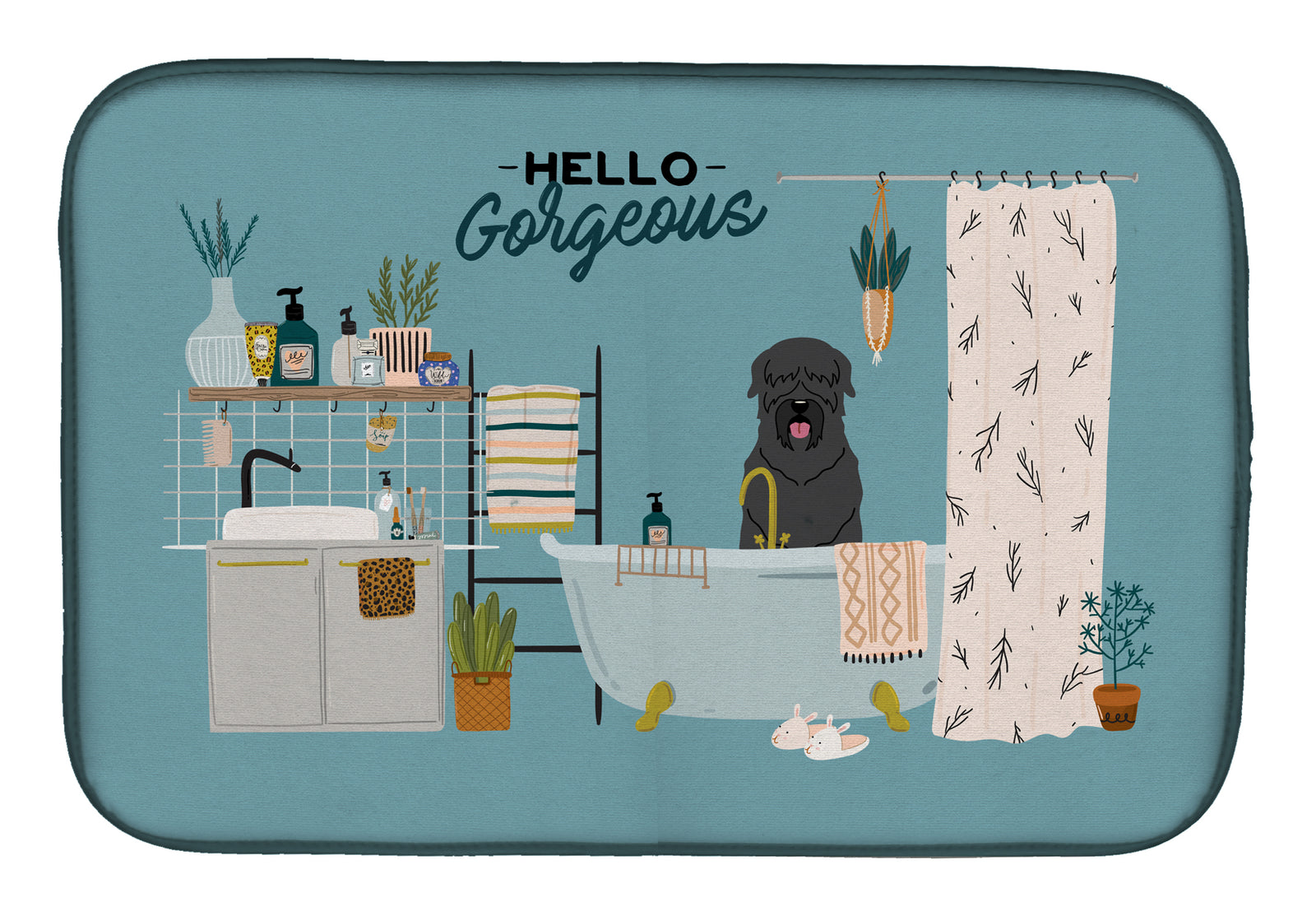 Black Russian Terrier in Bathtub Dish Drying Mat CK7448DDM  the-store.com.