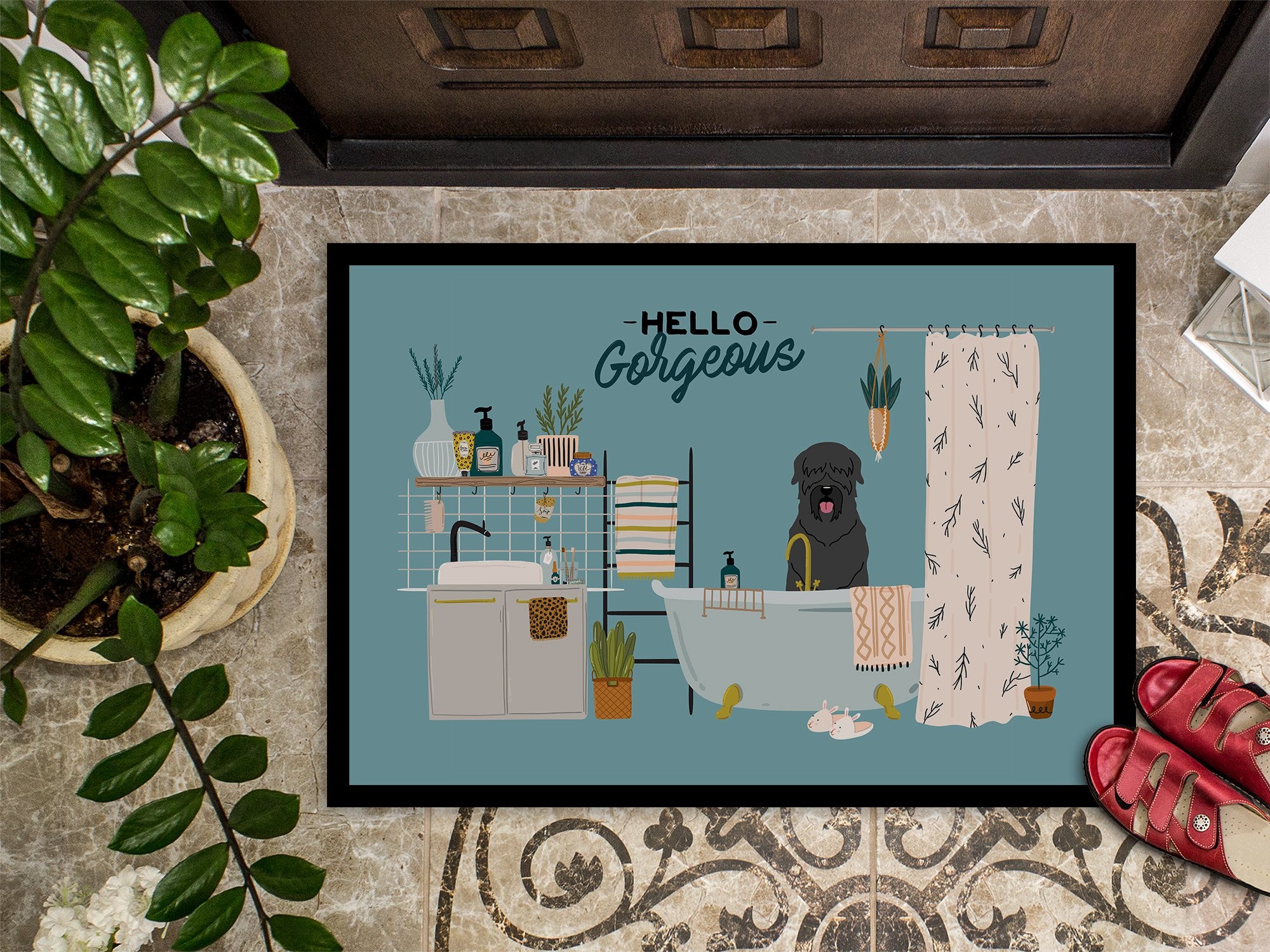 Black Russian Terrier in Bathtub Indoor or Outdoor Mat 24x36 CK7448JMAT by Caroline's Treasures