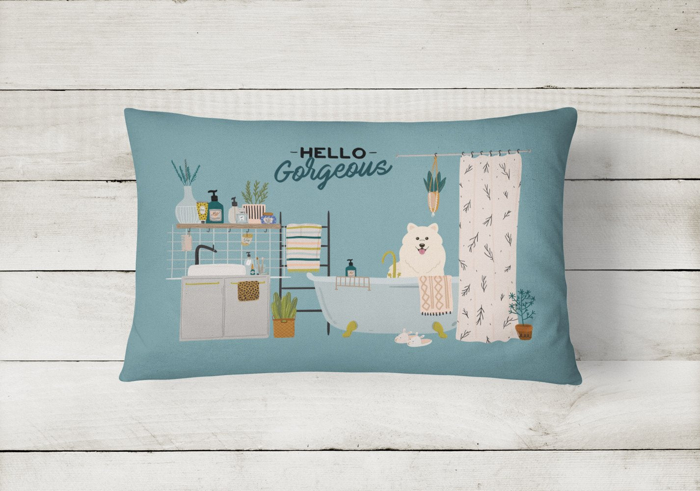 Samoyed in Bathtub Canvas Fabric Decorative Pillow CK7452PW1216 by Caroline's Treasures