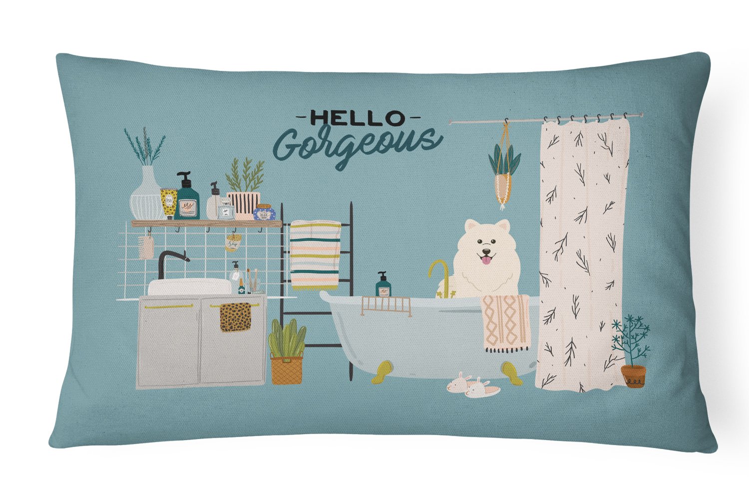 Samoyed in Bathtub Canvas Fabric Decorative Pillow CK7452PW1216 by Caroline's Treasures