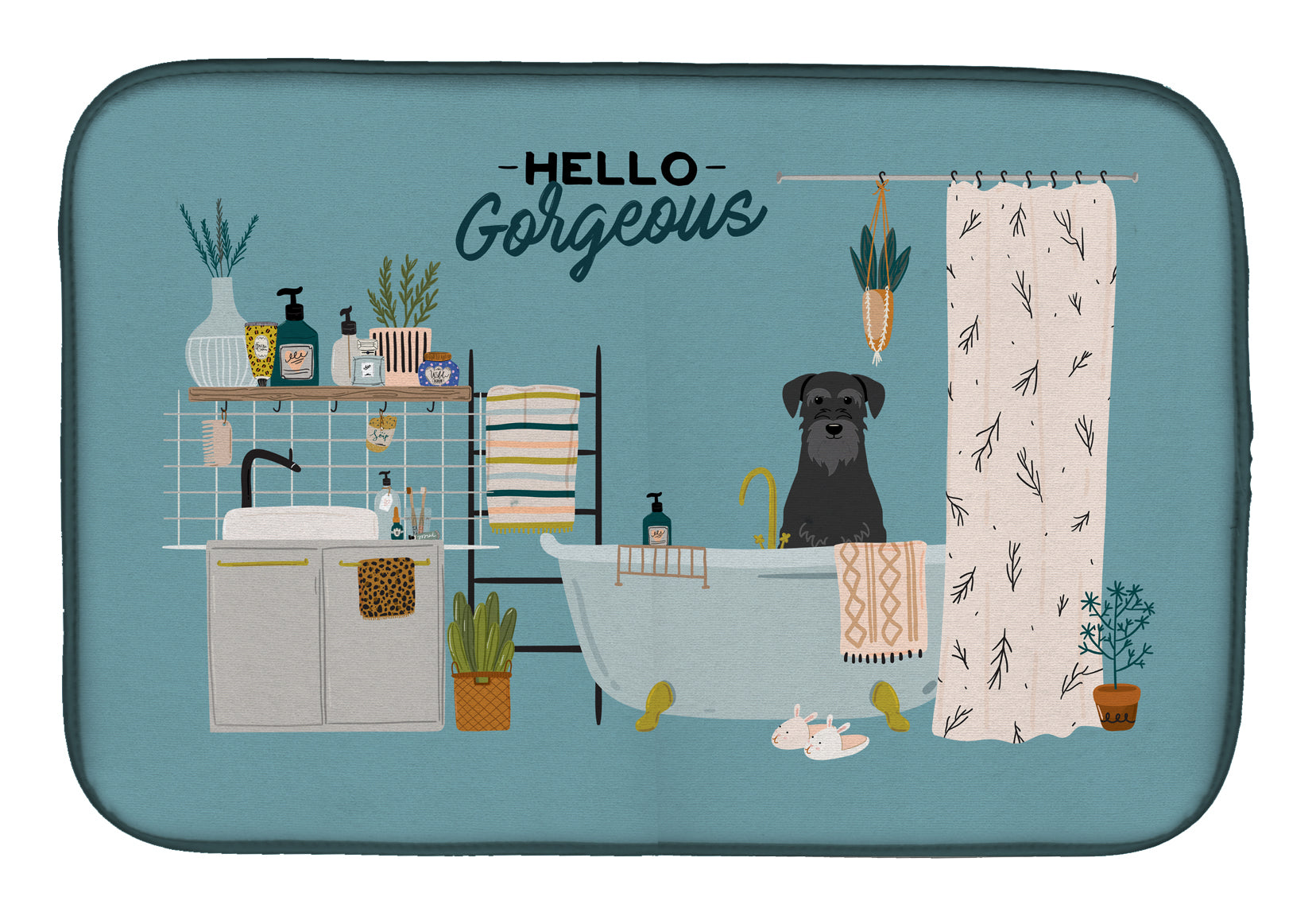 Black Standard Schnauzer in Bathtub Dish Drying Mat CK7454DDM  the-store.com.