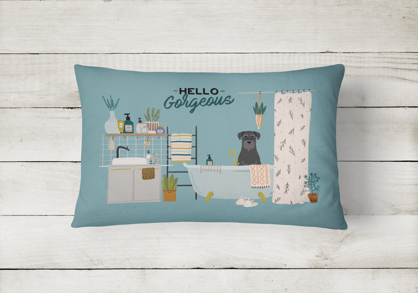 Black Standard Schnauzer in Bathtub Canvas Fabric Decorative Pillow CK7454PW1216 by Caroline's Treasures